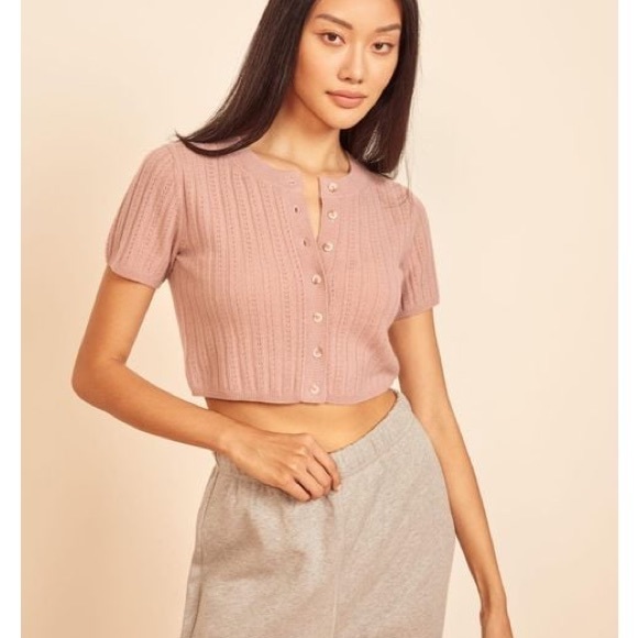 Reformation Germaine Cropped 100% Cashmere Cardigan in Serenade - NWOT - Picture 2 of 3